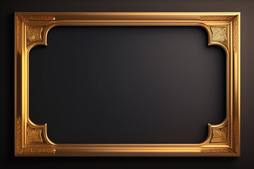 the gold frame on a black background. Generative Ai
