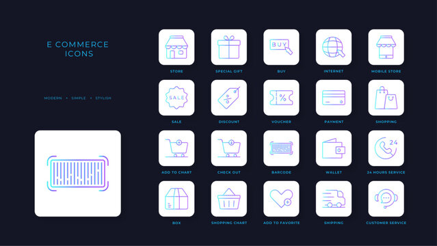 E-Commers icons collection with blue duotone style. technology, business, digital, media, shop, mobile, commerce. Vector illustration