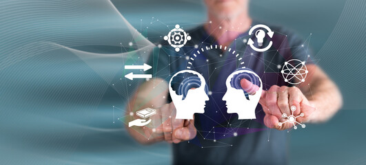 Man touching a knowledge sharing concept