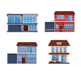 residential houses exterior flat style vector illustration