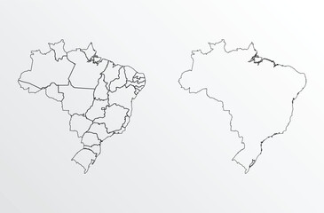 Black Outline vector Map of Brazil with regions