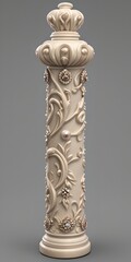 Architectural column, capital, stone and gold moldings, pommel. 3D render