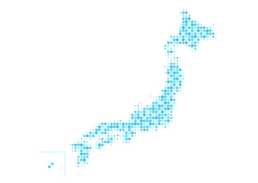 日本地図のイラスト: ドットパターン（青）