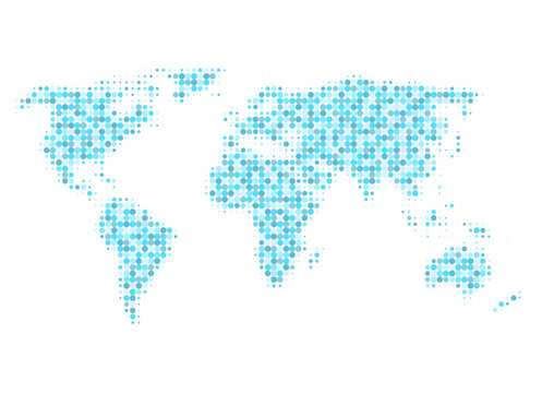 世界地図のイラスト: ドットパターン（青）
