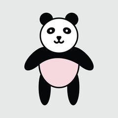 Simple panda bear icon or logo design. Black and white vector illustration.