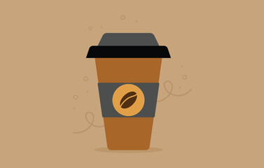 Coffee cup vector illustration isolated on background. Plastic coffee cup with hot coffee in flat style.