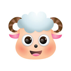 Sheep face cartoon vector illustration isolated. Cute farm animal emoji.