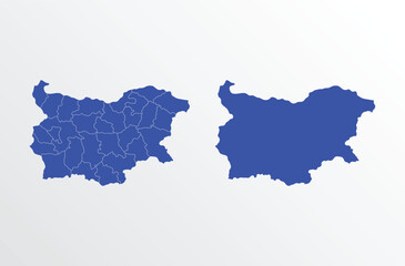 Blue Map of Bulgaria with regions