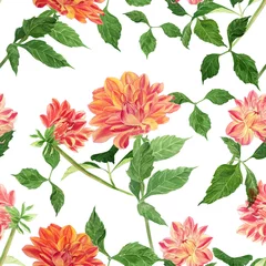  Dahlia is a flower and a bud. Watercolor. Seamless pattern. Wallpaper. Use printed materials, decoupage cards, posters, postcards, packaging. © gvinevera88