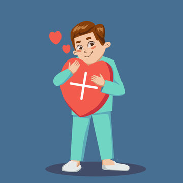 Boy holding heart with plus health symbol