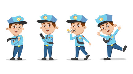 A set of cartoon characters of a police officer