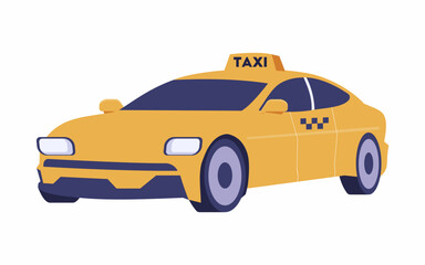 yellow taxi car on white background, flat vector design.