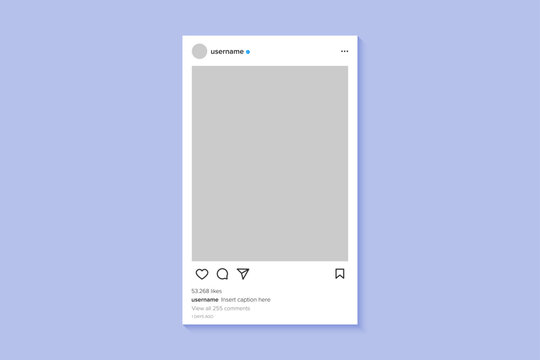 Instagram feed mockup portrait template design vector. Post Instagram frame feed user interface mock up