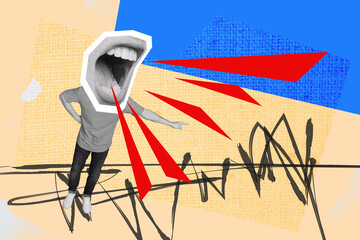 Exclusive magazine sketch collage image of angry guy screaming mouth instead of head isolated...