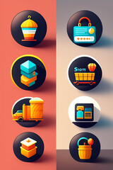 Set of 3d online shopping icon, Business and free shipping concept ecommerce
