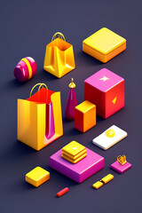 Set of 3d online shopping icon, Business and free shipping concept ecommerce