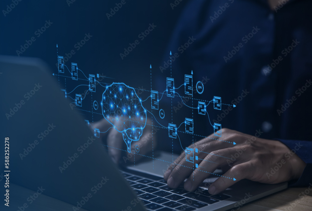 Fototapete expert analysts are analyzing the data. with virtual graph charts analytics and data management syst