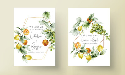 set of wedding invitation cards with a lemon and flowers