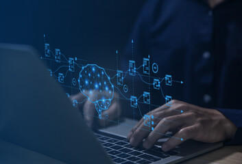 Expert analysts are analyzing the data. with virtual graph charts Analytics and Data Management...