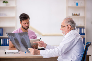 Fototapeta na wymiar Young male patient visiting old male doctor radiologist