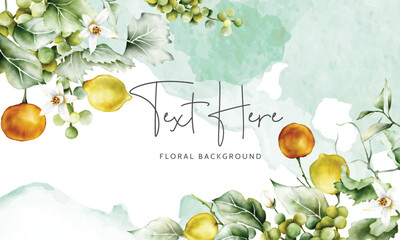 beautiful floral background template with fruit and flowers watercolor