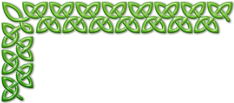 Celtic knot L-shaped frame clip-art, green. L-shaped border made with Celtic knots to use in designs for St. Patrick's Day.