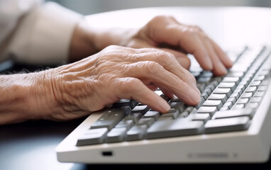 Fototapeta na wymiar Senior older hands using keyboard. Generative AI