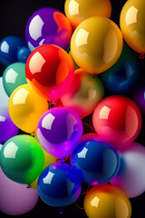 Different color balloons illumated with light from bottom table top view