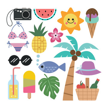 Set of summer element vector illustration collection flat design.