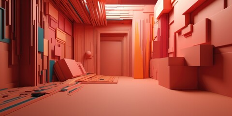 Abstract 3d room red and grey colors