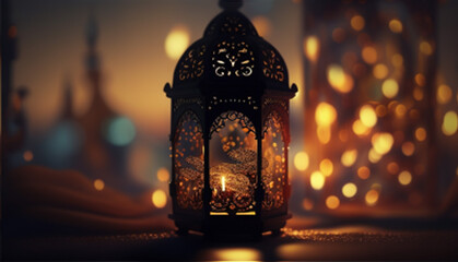 Obraz na płótnie Canvas Happy Eid Mubarak & Eid al-Adha festival invitation gold glitters color lamp card with free spaces