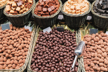 Chocolates Arranged Inside Wicker Baskets