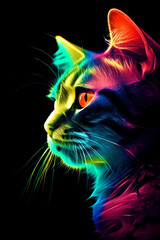 Colorful Cat. Portrait. Abstract Art. Painted. Creative. Created by Generative AI