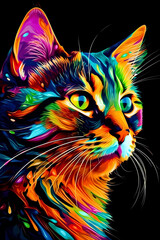 Colorful Cat. Portrait. Abstract Art. Painted. Creative. Created by Generative AI