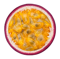 Passion fruit slice isolated on white background, top view