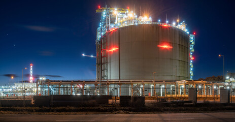 LNG storage tank at night-panorama.
