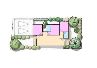 Architectural floorplan of home and garden. House design concept layout.