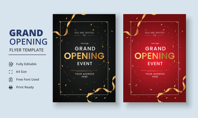 Grand Opening Flyer Template, Realistic grand Opening Invitation, Inauguration Flyer Template, Grand opening ceremony invitation flyer - obrazy, fototapety, plakaty