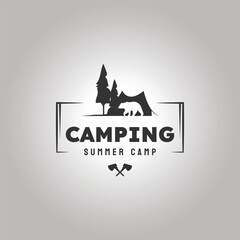 summer camp bear tent logo adventure outdoor camping vector wilderness, jungle camping emblem