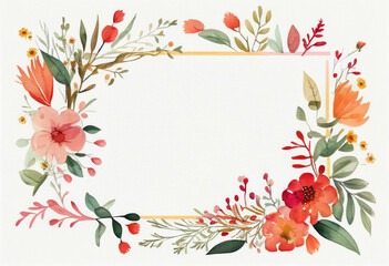 Fototapeta premium Beautiful Watercolor Floral Frame, Copy Space, Generative AI