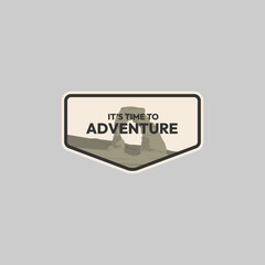 Adventure badge mountain explore patch sticker emblem arches national park background logo vector illustration