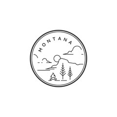 Montana rocky mountains line art vector badge emblem logo icon design template illustration, national park logo