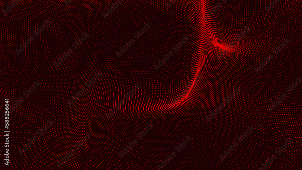 Poster Abstract red dynamic wavy line dotted texture. Modern futuristic simple dots pattern. Vector illustration. Halftone texture with dots. Geometric abstract background with connected lines and dots.