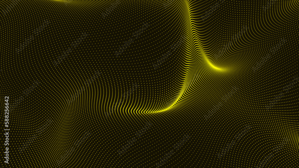 Poster 3d vector illustration. abstract yellow dynamic wavy line dotted texture. modern futuristic simple d