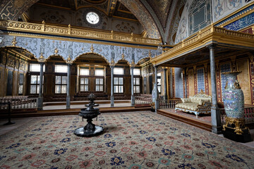 Luxury interior details of Harem palace in Topkapi Museum in Istanbul, Turkey