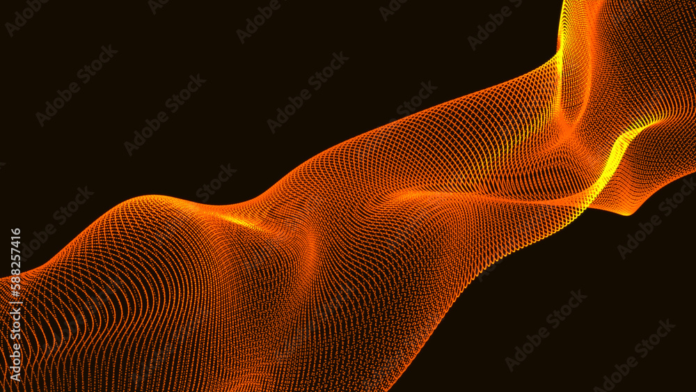 Poster beautiful wave shaped array of glowing dots. beautiful abstract wave technology background with red 