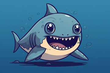 cute comic shark character isolated on a plane background, cartoon style illustration, generative ai