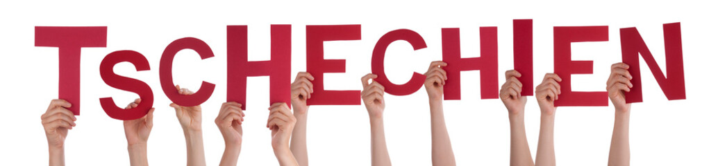 People Hands Building Word Tschechien Means Czech Republic, Isolated Background