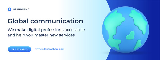 Global communication Earth planet cyberspace virtual connection social media banner 3d icon vector