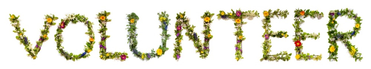 Blooming Flower Letters Building English Word Volunteer